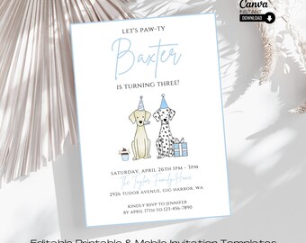 Dog Birthday Party Invitation Template: Puppy Pawty Evite (Digital Download)