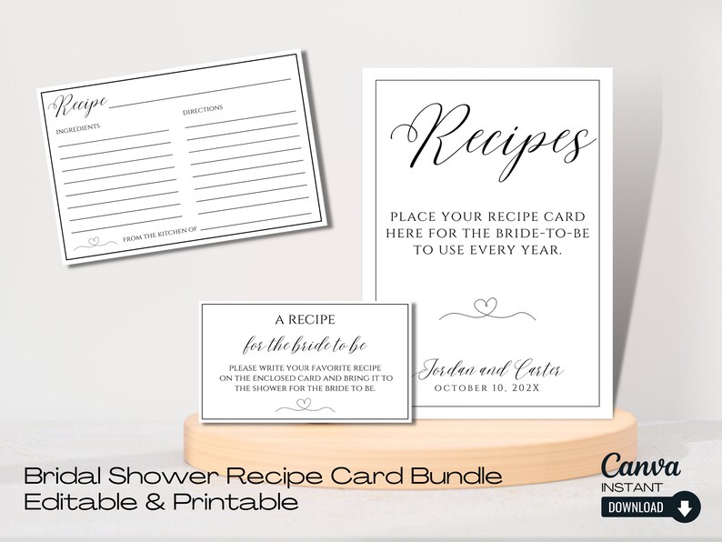 Printable Bridal Shower Recipe Card Template Recipe Request - Etsy
