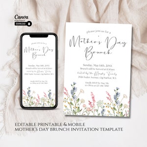 Editable Mother&#39;s Day Brunch Invitation: Watercolor Floral (Printable & Mobile)