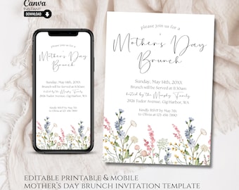 Editable Mother's Day Brunch Invitation: Watercolor Floral (Printable & Mobile)