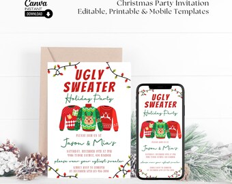 Ugly Sweater Christmas Party Invitation: Editable Template (Digital Download)