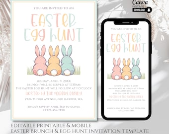 Editable Easter Egg Hunt Invitation: Watercolor Bunny (Printable & Mobile)