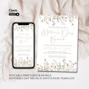 Editable Mothers Day Brunch Invitation, Printable Mother&#39;s Day Brunch Invite, Mobile Mothers Day Invitation Template, Editable Invitation
