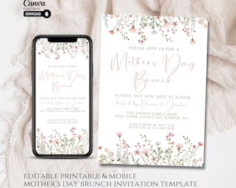 Blumen Muttertag Brunch-Einladung Vorlage (Printable & Mobile)