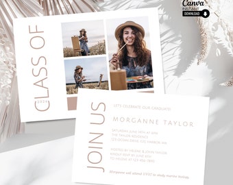 Modern Graduation Party Invitation Template (Canva Editable)
