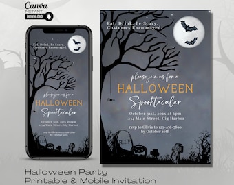 Editable Halloween Costume Party Invitation: Canva Template (Digital)