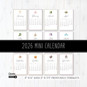 2026 Mini Desk Calendar, Printable Desk Calendar, Monthly Calendar Template, Mini Easel Calendar, Editable Calendar, Christmas Gift