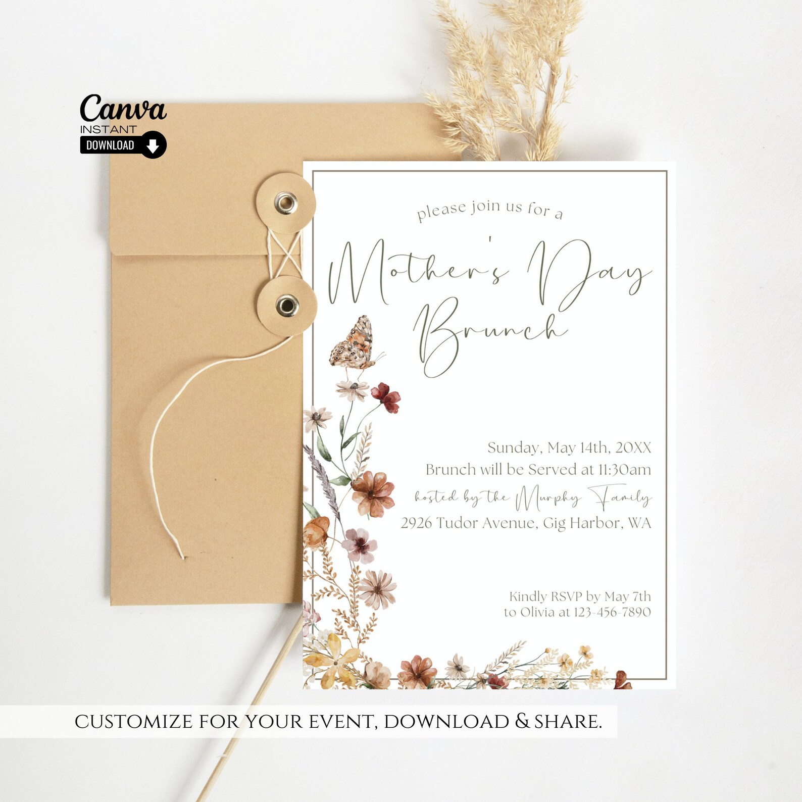 Editable Mothers Day Brunch Invitation, Printable Mother's Day Brunch ...
