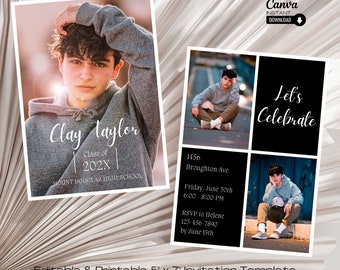 Modern Graduation Invitation Template: Photo Collage, Printable (Canva)