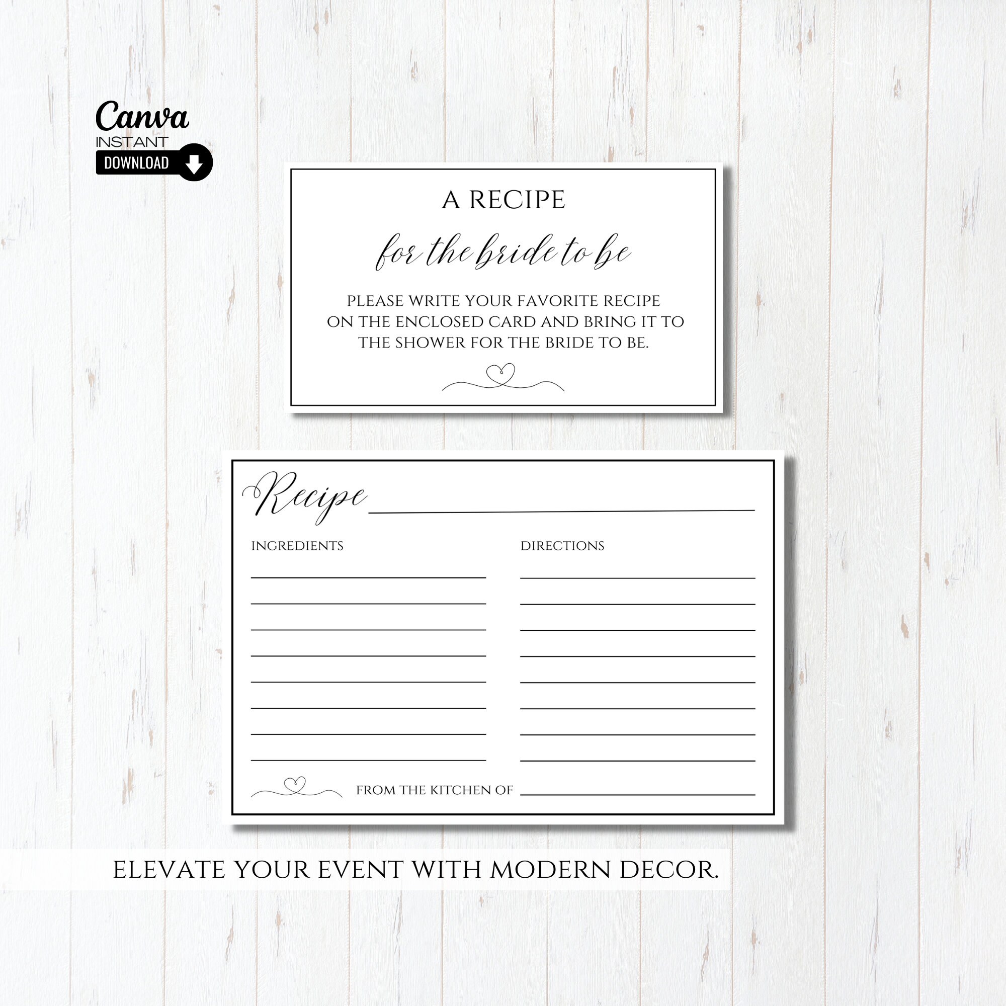 Printable Bridal Shower Recipe Card Template, Recipe Request Card ...