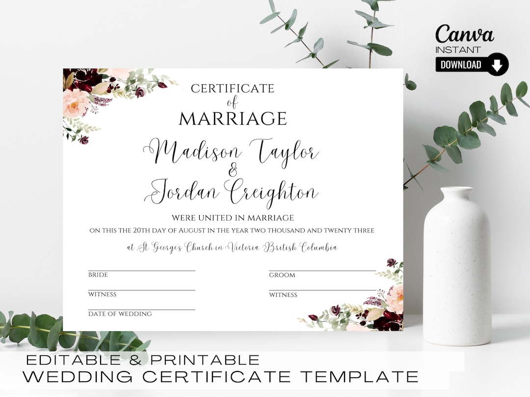 Editable Wedding Certificate Template Marriage Certificate Etsy Editable Wedding Certificate Template Marriage Certificate Etsy