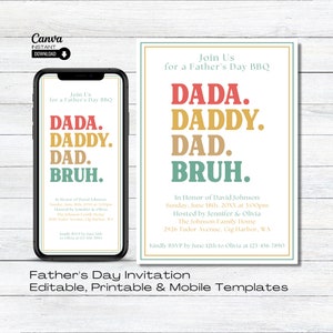 Editable Fathers Day Invite, Printable Father&#39;s Day BBQ Invitation, Instant Download Mobile Father&#39;s Day Party Brunch Invite Template