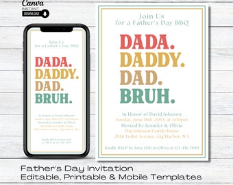 Editable Father's Day BBQ Invitation: Printable Party Template (Instant Download)