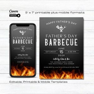 Editable Fathers Day Invite, Printable Father&#39;s Day BBQ Invitation, Instant Download Mobile Father&#39;s Day Party Brunch Invite Template