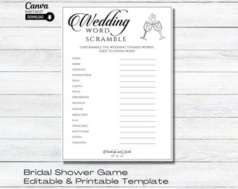 "Hochzeits-Wörter: ""Brautparty""-Spiel (druckbare Vorlage)"