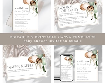 Wild One Baby Shower Invitation Bundle: Safari Theme (Canva Template)