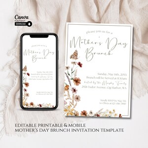 Editable Mothers Day Brunch Invitation, Printable Mother&#39;s Day Brunch Invite, Mobile Mothers Day Invitation Template, Editable Invitation