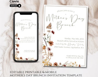 Editable Mother's Day Brunch Invitation: Watercolor Floral (Printable & Mobile)