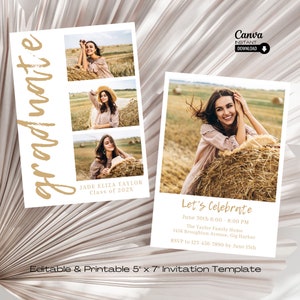 Boho Graduation Invitation Template: Modern Photo Collage (Digital Download)