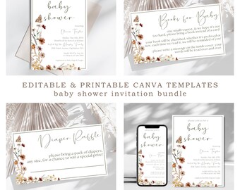 Floral Baby Shower Invitation Bundle: Gender Neutral Wildflower Theme (Canva Template)