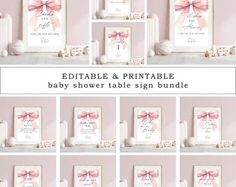 Pink Bow Baby Shower Sign Bundle: Editable Coquette Decor (Digital Download)