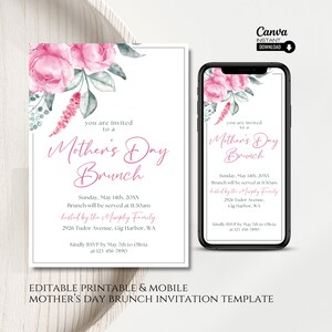 Editable Mothers Day Brunch Invitation, Printable Mother&#39;s Day Brunch Invite, Mobile Mothers Day Invitation Template, Editable Invitation