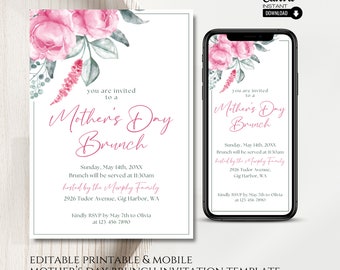 Floral Mother's Day Brunch Invitation Template: Printable & Mobile (Canva)