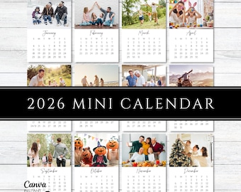 2026 Mini Photo Desk Calendar Template, DIY Gift (Canva Editable, Digital Download)