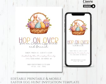 Editable Easter Egg Hunt Invitation: Watercolor Bunny (Printable & Mobile)