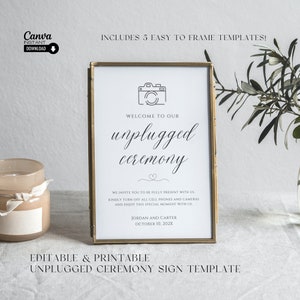 Unplugged Ceremony Wedding Sign Template, Minimalist Wedding, No Cell Phone Sign, Wedding Printable Template, Editable, Canva Template
