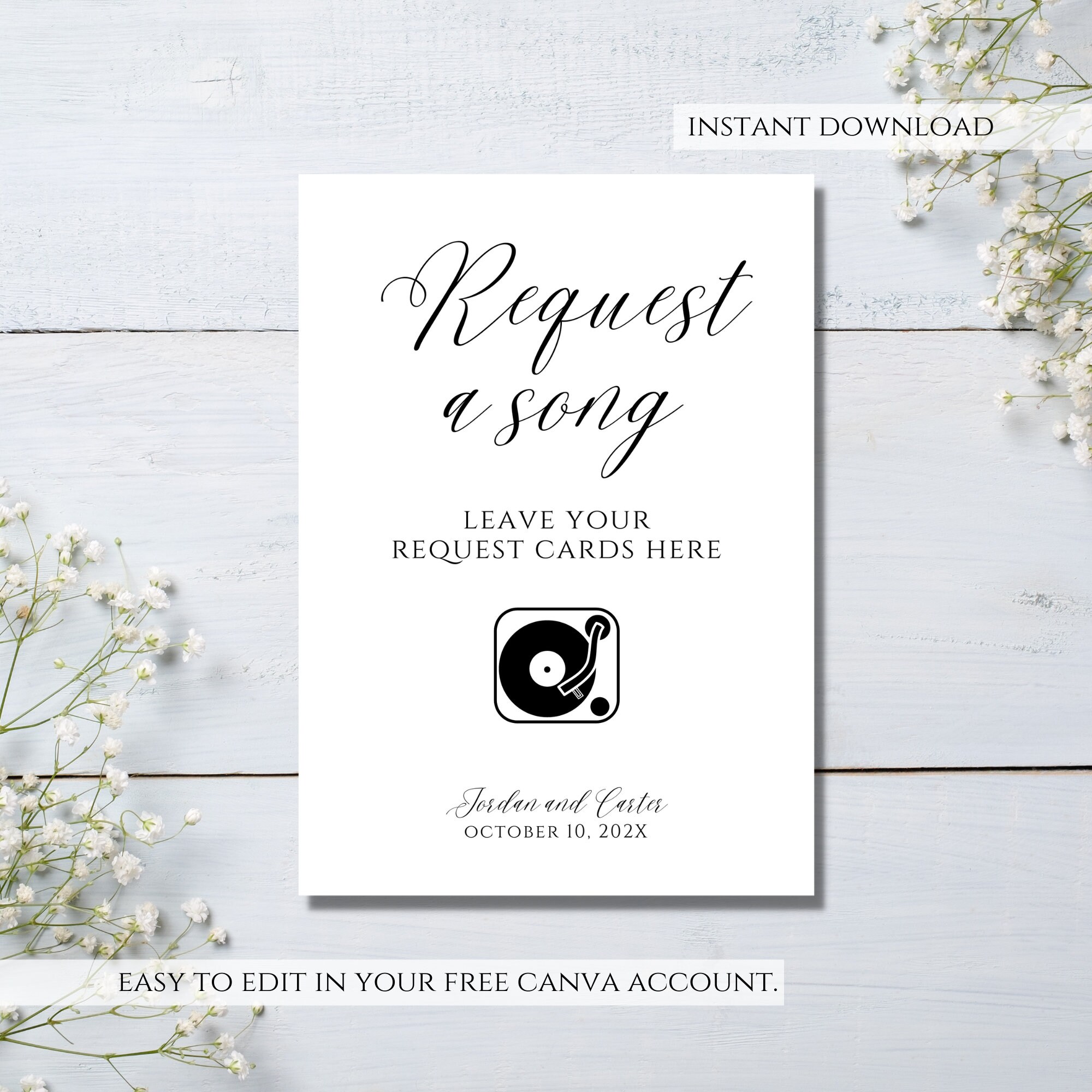 Editable Song Request Cards Template, Minimalist Wedding Song Request ...