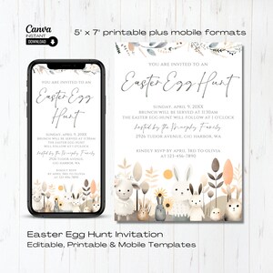 Editable Easter Egg Hunt Invitation: Printable & Mobile Invite (Canva Template)