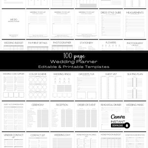 Editable Minimalist Wedding Planner, Wedding Planner Book, Wedding Checklist, Printable Wedding Planner, Engagement Gift, Digital Download