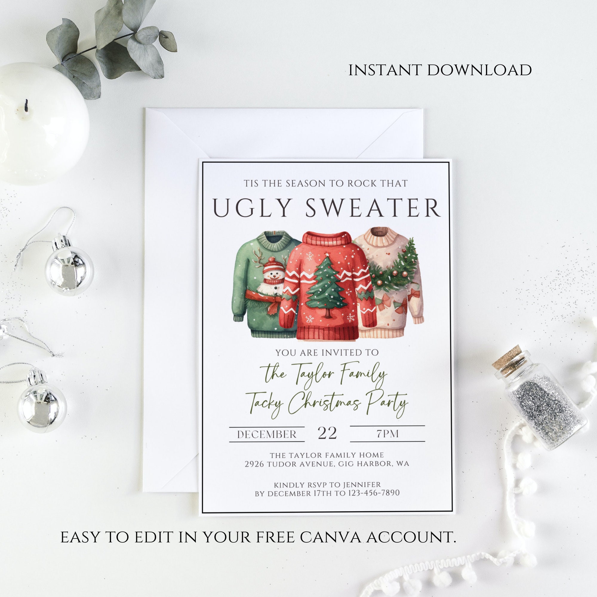 Ugly Sweater Party Invitation, Christmas Party Invite, Ugly Sweater