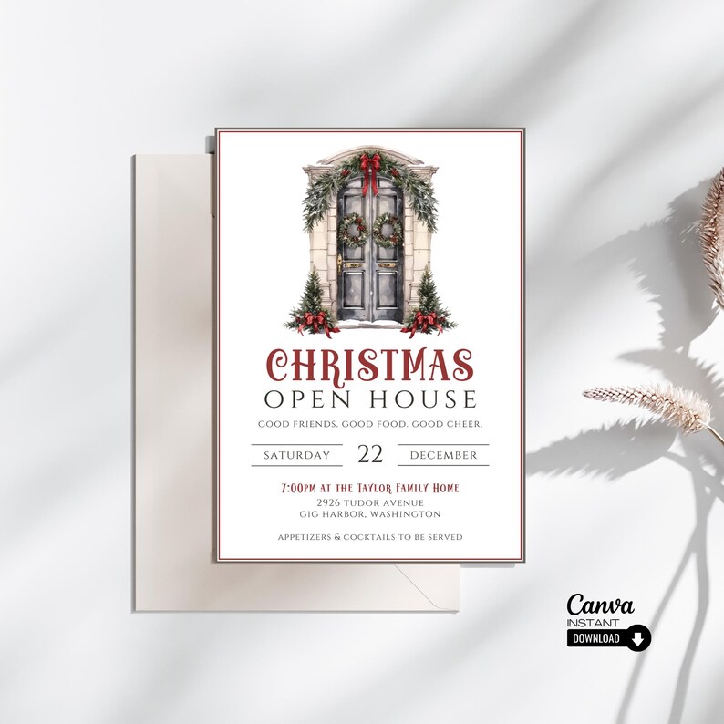 Editable Christmas Open House Invitation Template, Printable Holiday