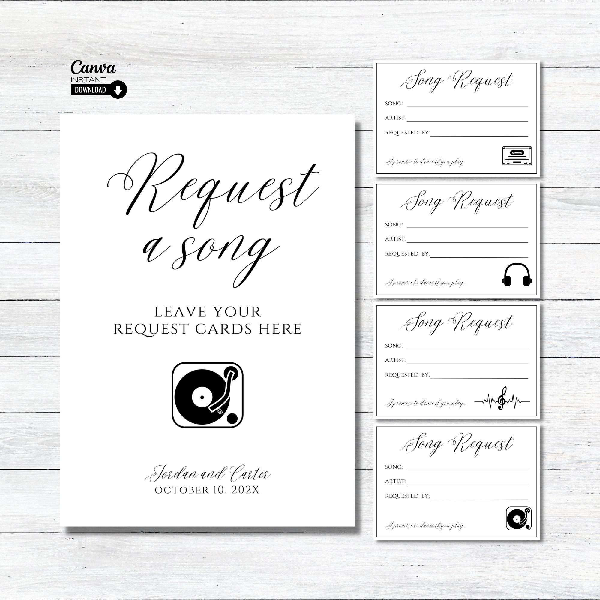 Editable Song Request Cards Template, Minimalist Wedding Song Request ...