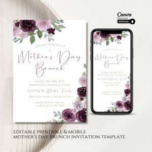 Editable Mother&#39;s Day Brunch Invitation: Floral Canva Template (Printable & Mobile)