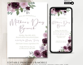 Editable Mother's Day Brunch Invitation: Floral Canva Template (Printable & Mobile)