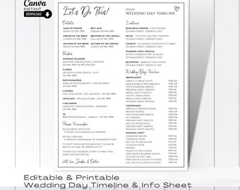 Editable Wedding Day Timeline Itinerary Template (Canva)