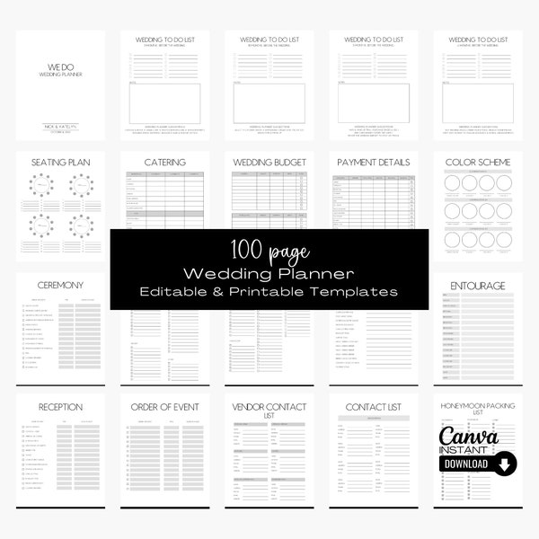 Wedding Planner Printable, Wedding Planner Book, Wedding Checklist, Printable Wedding Planner, Engagement, Digital Download, Boho Planner