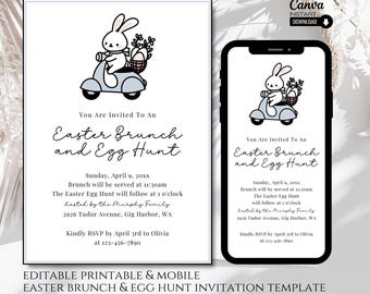 Easter Egg Hunt Invitation, Editable Easter Party Invite, Egg Hunt Invite, Easter Brunch Printable Invitation, Mobile Easter Bunny Invite