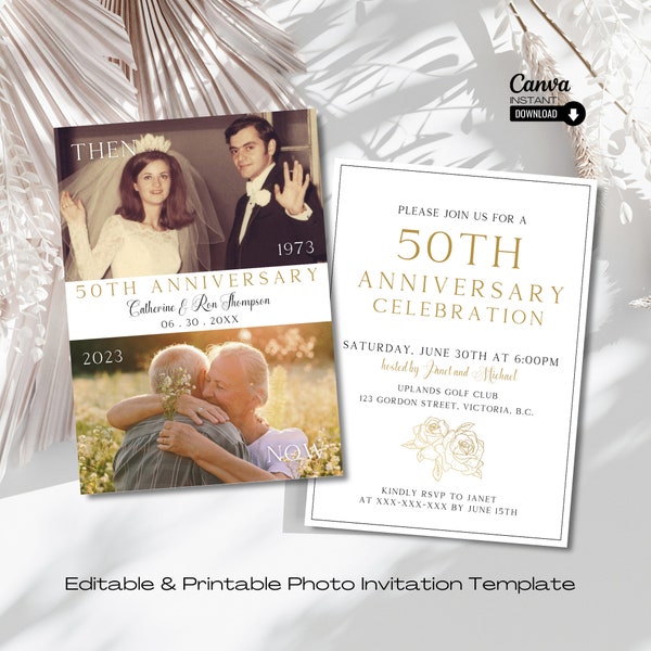 Editable 50th Wedding Anniversary Invite, Printable Golden Wedding Anniversary Invitation, Cheers to 50 Years, Gold Anniversary Template