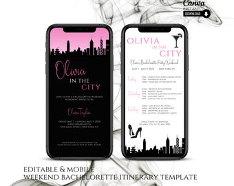 New York Bachelorette Itinerary Invitation: Editable City Weekend (Canva Template)