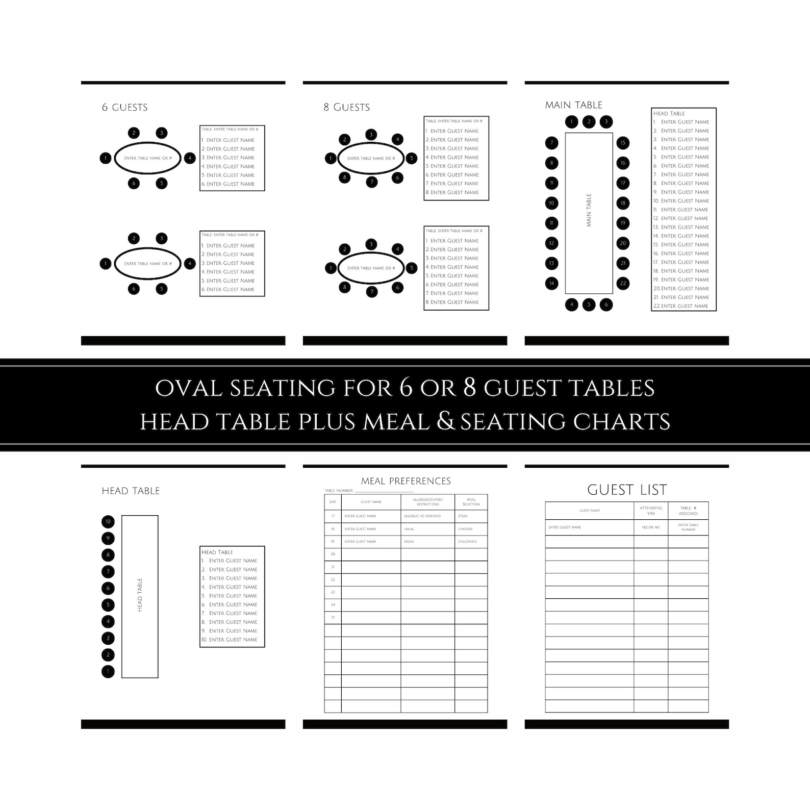 Editable Wedding Seating Chart Planner, Printable Seating Plan, Seating