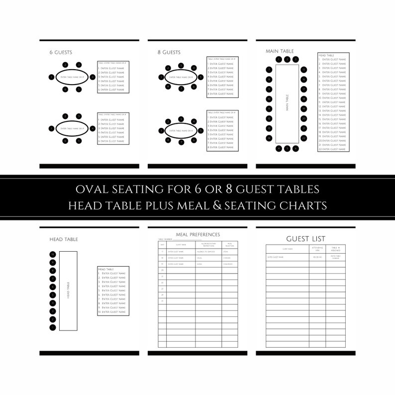 Editable Wedding Seating Chart Planner, Printable Seating Plan, Seating