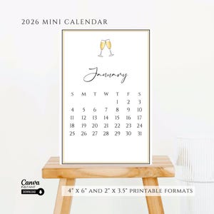 2026 Mini Desk Calendar, Printable Desk Calendar, Monthly Calendar Template, Mini Easel Calendar, Editable Calendar, Christmas Gift