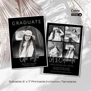 Modern Graduation Invitation Template: Black and White Formal Design (5x7 Canva Template)