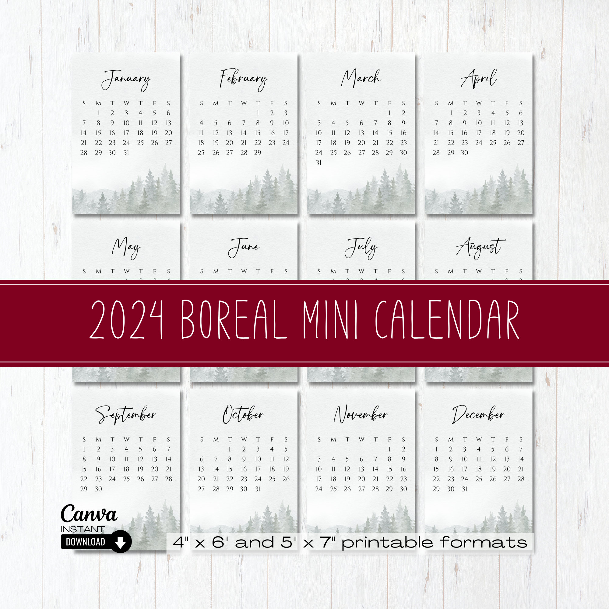 2024 Mini Desk Calendar, Printable Desk Calendar, Monthly Calendar ...