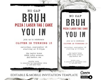 Bruh Birthday Invitation Template: Tween/Teen Boy Party (Digital)
