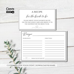 Printable Bridal Shower Recipe Card Template, Recipe Request Card ...